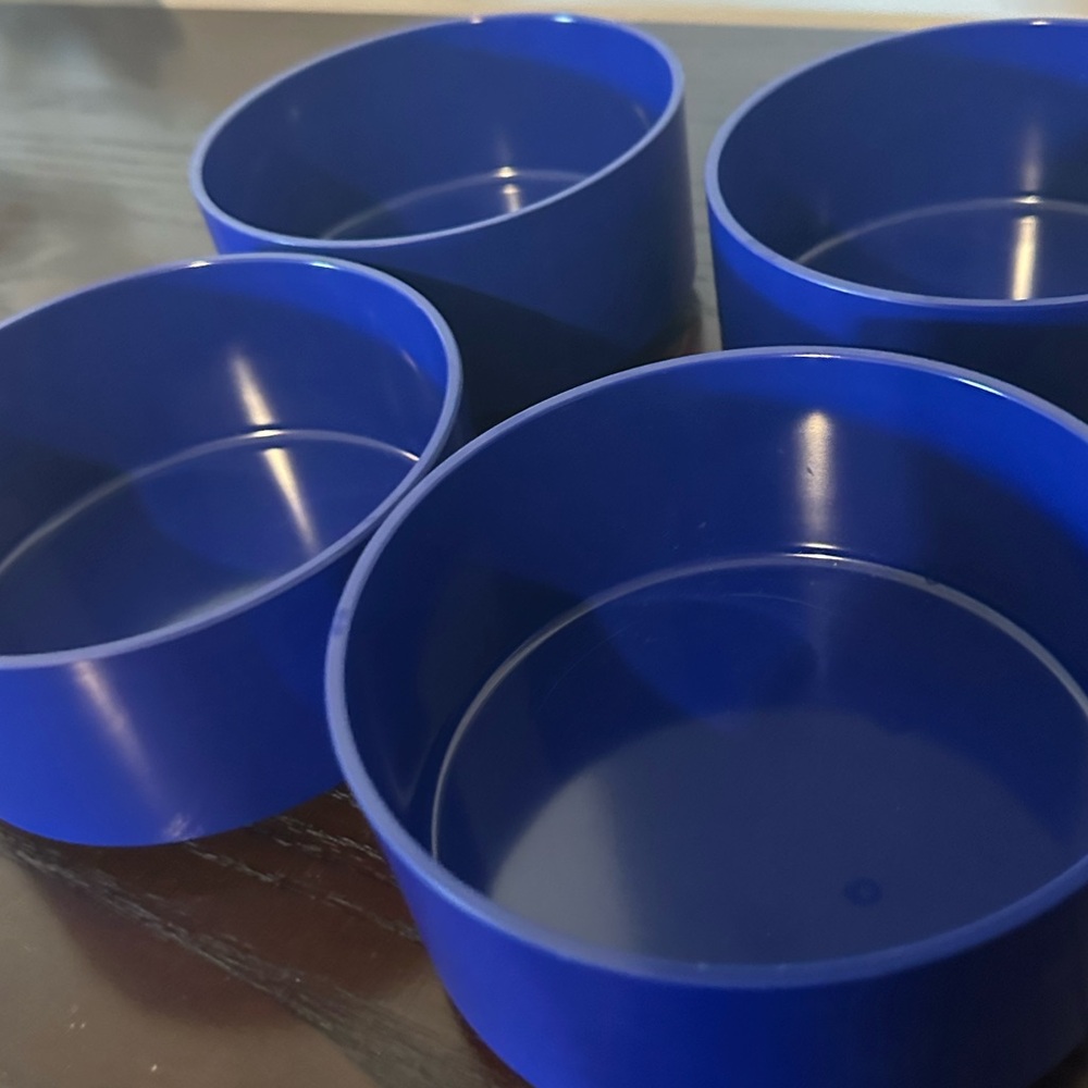 Vintage HELLER 4 Blue Bowls MCM Stacking Mid Century